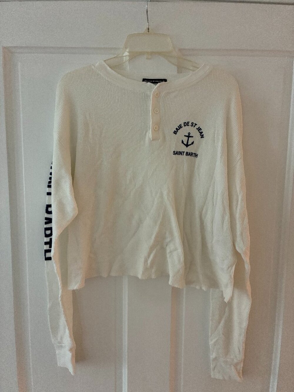 Brandy Melville Saint Barth White Waffle Knit Henley Long Sleeve Top